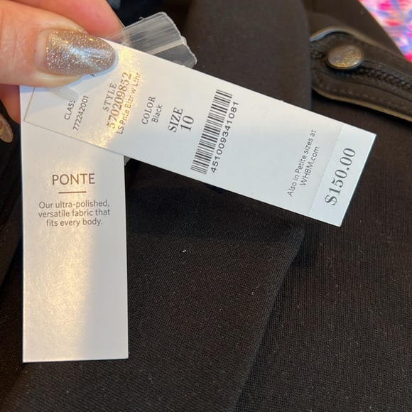 WHBM Blazer Military Blazer Black Epaulets Faux Leather Trim Ponte Crest Buttons - Picture 10 of 10